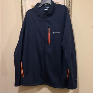 Columbia Men's Dark Blue Jacket with Bright Orange Details